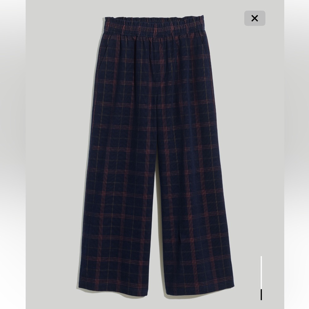 Corduroy Pull-On Wide-Leg Crop Pants in Windowpane